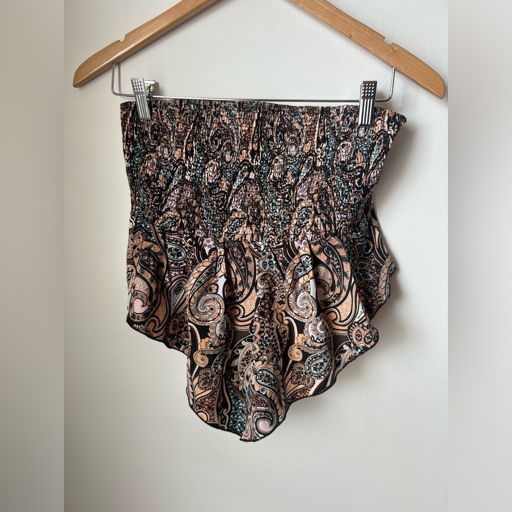 Emery Rose Floral Multicolor Ruched Printed Tube Bandeau Top Bow Large NWT